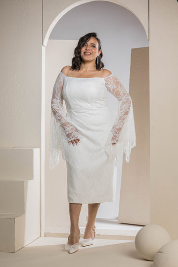 Butterfly Sleeve Lace Dress - White